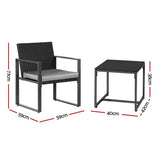 Gardeon 3PC Outdoor Bistro Set Patio Furniture Wicker Dining Chairs Table Cushion Black