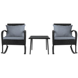 Gardeon 3PC Rocking Chair Table Wicker Outdoor Furniture Patio Bistro Set Black