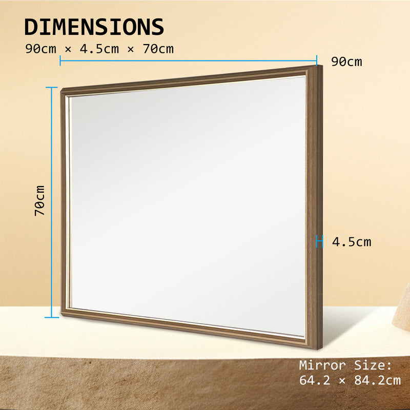 Wall Mirror Rectangular Frame Bathroom 70x90cm Antique Brown