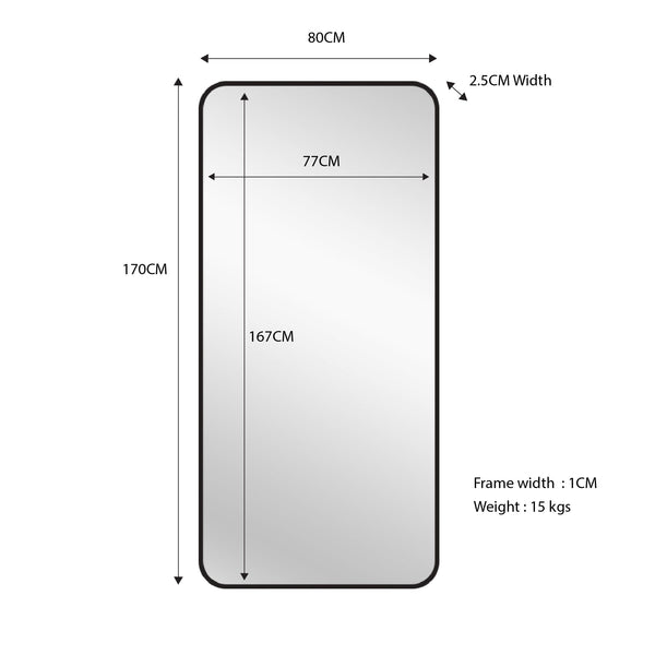 Black Metal Rectangle Mirror - Medium 80cm x 170cm