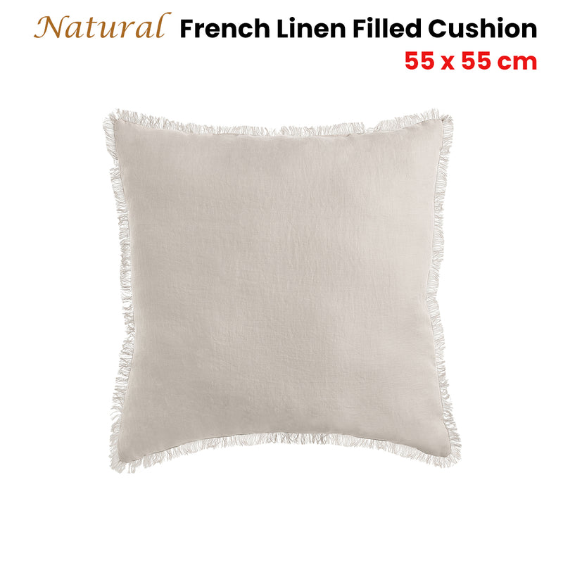 Vintage Design Homewares Natural French Linen Filled Cushion Square - 55cm x 55cm