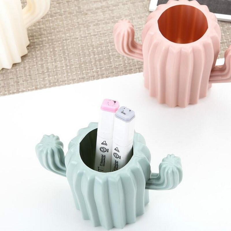 Cactus-shaped Vase Creative Desktop Pen Holder for Home Decor - Green