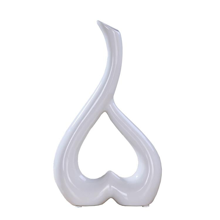 Creative Heart-shaped Ceramic Flower Vase for Home Office or Wedding Decor - White