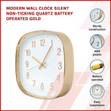 Modern Wall Clock Silent Non-Ticking Quartz Battery Operated Gold