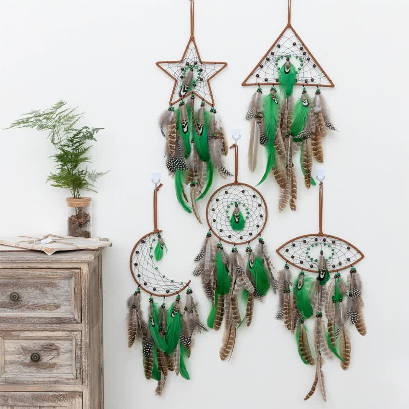 Rounded Boho Forest Dreamcatcher Wind Chime Pendant - INS Style Moonlit Serenity Decor