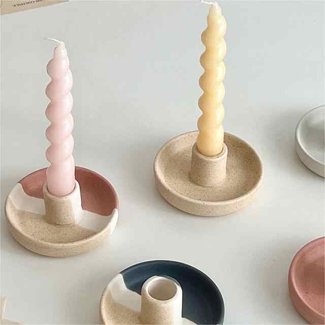 2 Pcs White Oval Bottom Nordic Ceramic Candle Holder with Jewelry Dish - Elegant Minimalist Home Decor Piece