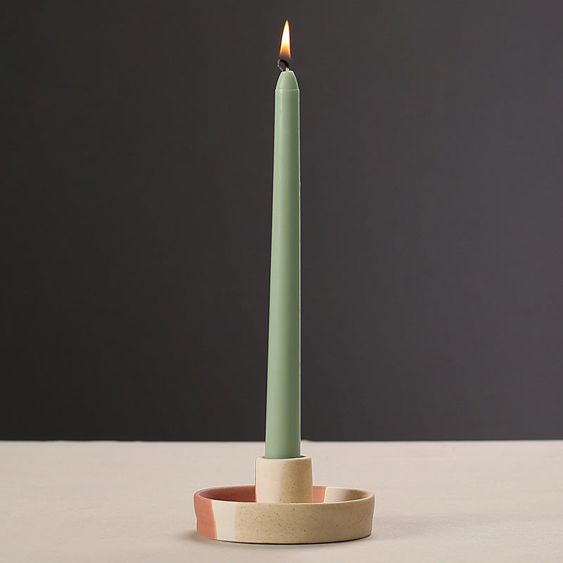 2 Pcs Light Yellow Oval Bottom Nordic Ceramic Candle Holder with Jewelry Dish - Elegant Minimalist Home Decor Piece