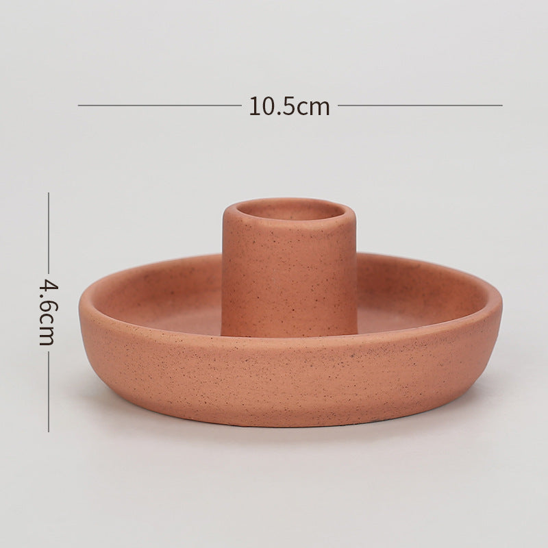 2 Pcs Orange Oval Bottom Nordic Ceramic Candle Holder with Jewelry Dish - Elegant Minimalist Home Decor Piece