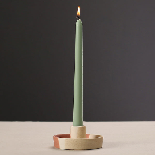 2 Pcs Yellow, White And Orange Stitching Oval Bottom Nordic Ceramic Candle Holder with Jewelry Dish - Elegant Minimalist Home Decor Piece