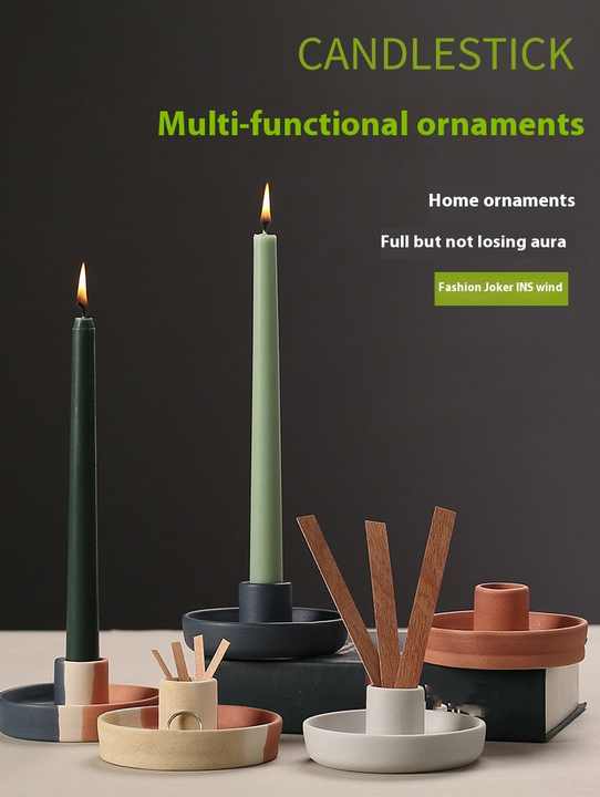 2 Pcs Yellow, White And Orange Stitching Oval Bottom Nordic Ceramic Candle Holder with Jewelry Dish - Elegant Minimalist Home Decor Piece