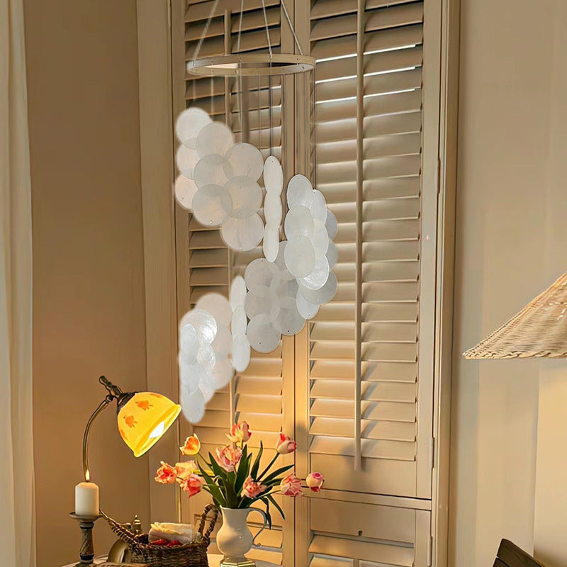 White Bohemian Seashell Wind Chime - Dream Catcher Hanging Decor for Home